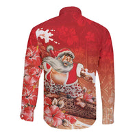 Hawaii Funny Christmas Long Sleeve Button Shirt Santa Surfing With Tapa Pattern LT05 - Polynesian Pride