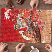 Hawaii Funny Christmas Puzzle Santa Surfing With Tapa Pattern LT05 - Polynesian Pride
