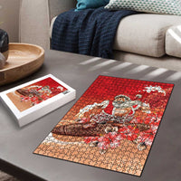 Hawaii Funny Christmas Puzzle Santa Surfing With Tapa Pattern LT05 - Polynesian Pride