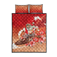 Hawaii Funny Christmas Quilt Bed Set Santa Surfing With Tapa Pattern - Polynesian Pride
