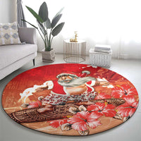 Hawaii Funny Christmas Round Carpet Santa Surfing With Tapa Pattern - Polynesian Pride