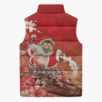 Hawaii Funny Christmas Sleeveless Puffer Jacket Santa Surfing With Tapa Pattern LT05 - Polynesian Pride