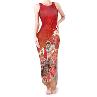 Hawaii Funny Christmas Tank Maxi Dress Santa Surfing With Tapa Pattern - Polynesian Pride