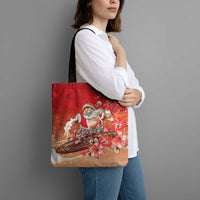 Hawaii Funny Christmas Tote Bag Santa Surfing With Tapa Pattern LT05 - Polynesian Pride