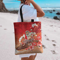 Hawaii Funny Christmas Tote Bag Santa Surfing With Tapa Pattern LT05 - Polynesian Pride