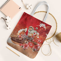 Hawaii Funny Christmas Tote Bag Santa Surfing With Tapa Pattern LT05 White Strap One Size Red - Polynesian Pride