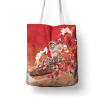 Hawaii Funny Christmas Tote Bag Santa Surfing With Tapa Pattern LT05 - Polynesian Pride