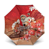 Hawaii Funny Christmas Umbrella Santa Surfing With Tapa Pattern - Polynesian Pride
