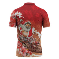 Hawaii Funny Christmas Zipper Polo Shirt Santa Surfing With Tapa Pattern LT05 - Polynesian Pride