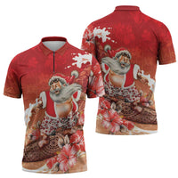 Hawaii Funny Christmas Zipper Polo Shirt Santa Surfing With Tapa Pattern LT05 - Polynesian Pride