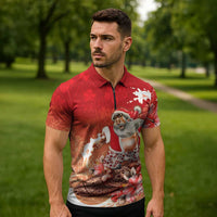 Hawaii Funny Christmas Zipper Polo Shirt Santa Surfing With Tapa Pattern LT05 - Polynesian Pride