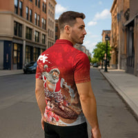 Hawaii Funny Christmas Zipper Polo Shirt Santa Surfing With Tapa Pattern LT05 - Polynesian Pride