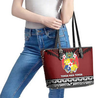 Tonga Constitution Day Leather Tote Bag Tongan Kupesi Ngatu Pattern LT05 - Polynesian Pride