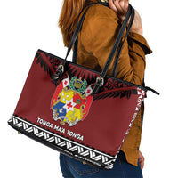 Tonga Constitution Day Leather Tote Bag Tongan Kupesi Ngatu Pattern LT05 - Polynesian Pride
