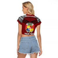 Personalised Tonga Constitution Day Raglan Cropped T Shirt Tongan Kupesi Ngatu Pattern LT05 - Polynesian Pride