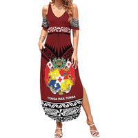 Personalised Tonga Constitution Day Summer Maxi Dress Tongan Kupesi Ngatu Pattern LT05 Women Red - Polynesian Pride