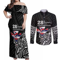 Hawaii November 28th Is My Independence Day Couples Matching Off Shoulder Maxi Dress and Long Sleeve Button Shirt LT05 Black - Polynesian Pride