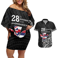 Hawaii November 28th Is My Independence Day Couples Matching Off Shoulder Short Dress and Hawaiian Shirt LT05 Black - Polynesian Pride