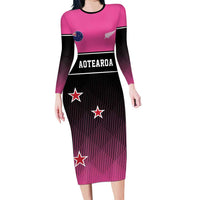 Custom New Zealand Women Cricket Family Matching Long Sleeve Bodycon Dress and Hawaiian Shirt Pink Simple Style