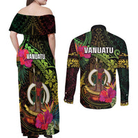 Vanuatu Couples Matching Off Shoulder Maxi Dress and Long Sleeve Button Shirt Be Strong Pray For Port Vila LT05 - Polynesian Pride