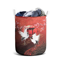 Hawaii and Japan Together Laundry Basket Polynesian Art Tattoo With Cranes And Sakura LT05 - Polynesian Pride
