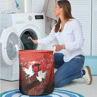 Hawaii and Japan Together Laundry Basket Polynesian Art Tattoo With Cranes And Sakura LT05 - Polynesian Pride