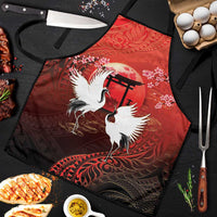 Hawaii and Japan Together Apron Polynesian Art Tattoo With Cranes And Sakura LT05 Red - Polynesian Pride