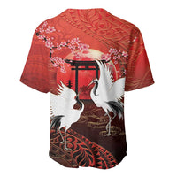 Hawaii and Japan Together Baseball Jersey Polynesian Art Tattoo With Cranes And Sakura LT05 - Polynesian Pride