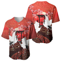 Hawaii and Japan Together Baseball Jersey Polynesian Art Tattoo With Cranes And Sakura LT05 - Polynesian Pride