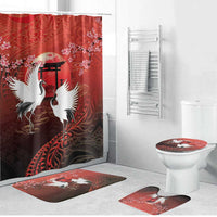 Hawaii and Japan Together Bathroom Set Polynesian Art Tattoo With Cranes And Sakura - Polynesian Pride