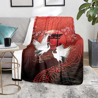 Hawaii and Japan Together Blanket Polynesian Art Tattoo With Cranes And Sakura - Polynesian Pride