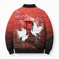 Hawaii and Japan Together Bomber Puffer Jacket Polynesian Art Tattoo With Cranes And Sakura LT05 - Polynesian Pride