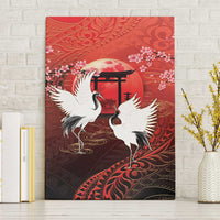 Hawaii and Japan Together Canvas Wall Art Polynesian Art Tattoo With Cranes And Sakura LT05 Without Frame Red - Polynesian Pride