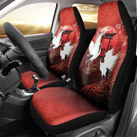 Hawaii and Japan Together Car Seat Cover Polynesian Art Tattoo With Cranes And Sakura - Polynesian Pride