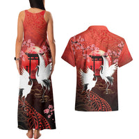 Hawaii and Japan Together Couples Matching Tank Maxi Dress and Hawaiian Shirt Polynesian Art Tattoo With Cranes And Sakura - Polynesian Pride