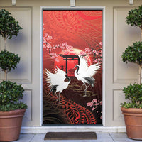 Hawaii and Japan Together Door Cover Polynesian Art Tattoo With Cranes And Sakura LT05 Red - Polynesian Pride
