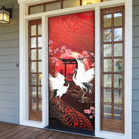 Hawaii and Japan Together Door Cover Polynesian Art Tattoo With Cranes And Sakura LT05 - Polynesian Pride