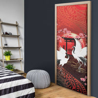 Hawaii and Japan Together Door Cover Polynesian Art Tattoo With Cranes And Sakura LT05 - Polynesian Pride