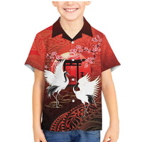Hawaii and Japan Together Family Matching Mermaid Dress and Hawaiian Shirt Polynesian Art Tattoo With Cranes And Sakura - Polynesian Pride