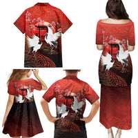 Hawaii and Japan Together Family Matching Puletasi and Hawaiian Shirt Polynesian Art Tattoo With Cranes And Sakura - Polynesian Pride