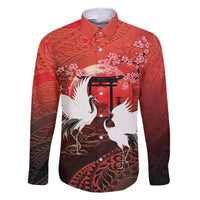 Hawaii and Japan Together Family Matching Short Sleeve Bodycon Dress and Hawaiian Shirt Polynesian Art Tattoo With Cranes And Sakura - Polynesian Pride