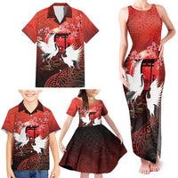 Hawaii and Japan Together Family Matching Tank Maxi Dress and Hawaiian Shirt Polynesian Art Tattoo With Cranes And Sakura - Polynesian Pride