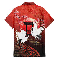 Hawaii and Japan Together Family Matching Tank Maxi Dress and Hawaiian Shirt Polynesian Art Tattoo With Cranes And Sakura - Polynesian Pride