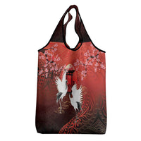 Hawaii and Japan Together Grocery Bag Polynesian Art Tattoo With Cranes And Sakura - Polynesian Pride