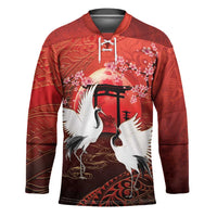 Hawaii and Japan Together Hockey Jersey Polynesian Art Tattoo With Cranes And Sakura LT05 Unisex Red - Polynesian Pride