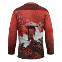 Hawaii and Japan Together Hockey Jersey Polynesian Art Tattoo With Cranes And Sakura LT05 - Polynesian Pride