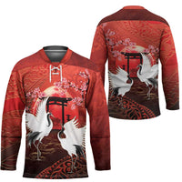 Hawaii and Japan Together Hockey Jersey Polynesian Art Tattoo With Cranes And Sakura LT05 - Polynesian Pride