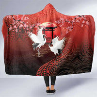 Hawaii and Japan Together Hooded Blanket Polynesian Art Tattoo With Cranes And Sakura LT05 One Size Red - Polynesian Pride