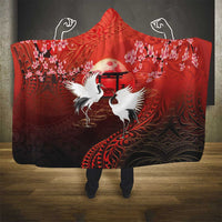 Hawaii and Japan Together Hooded Blanket Polynesian Art Tattoo With Cranes And Sakura LT05 - Polynesian Pride