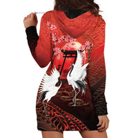 Hawaii and Japan Together Hoodie Dress Polynesian Art Tattoo With Cranes And Sakura - Polynesian Pride